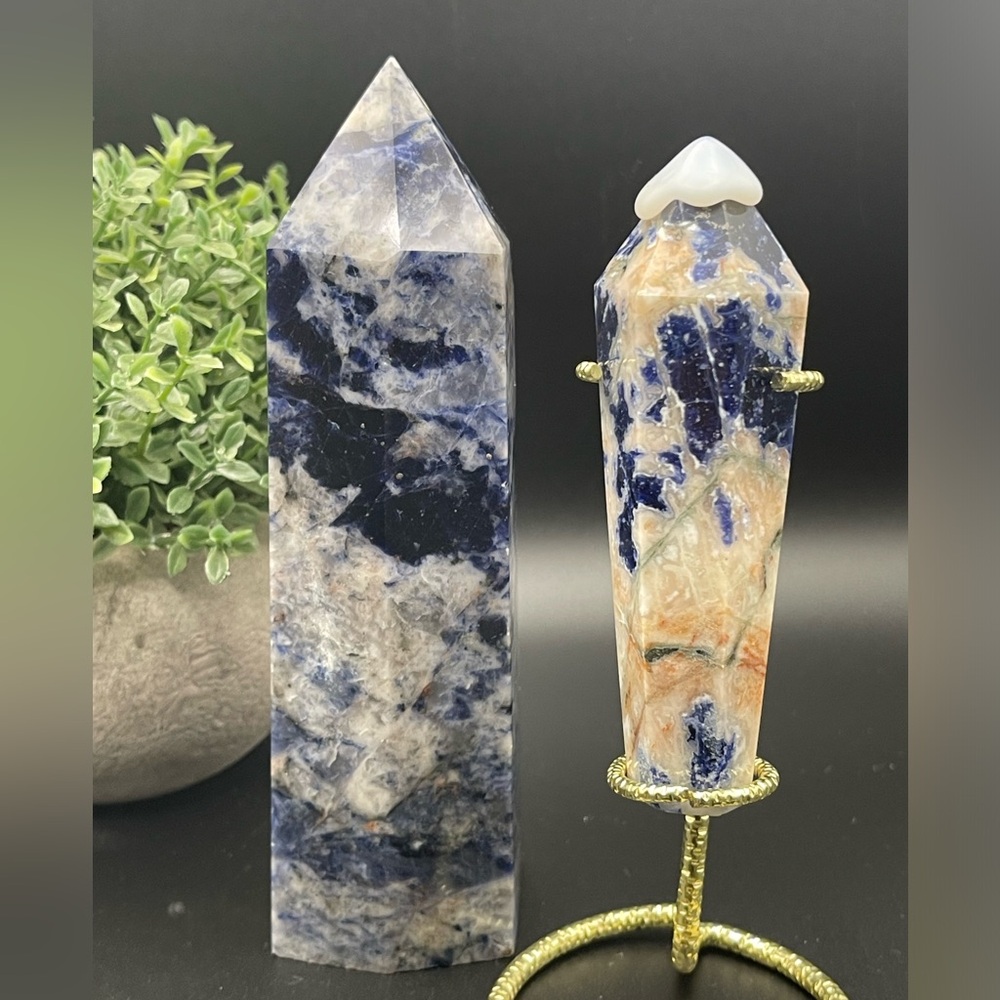 Tall Sodalite Crystal Tower with FREE Wand Reiki 6"